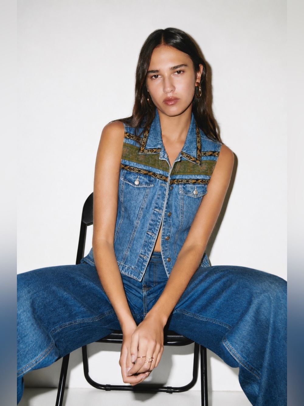 Vintage 2000s Bill Blass Denim Jean Vest Western Cowboy Print Sleeveless Coat *R